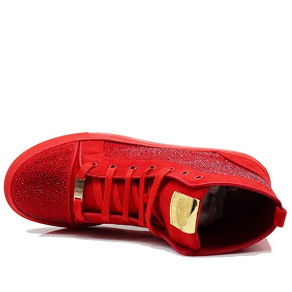 Men's High Top Crystal Shimmer Rhinestone Blink Flat Spike Fashion Sneakers Shoe - Picture 6 of 7